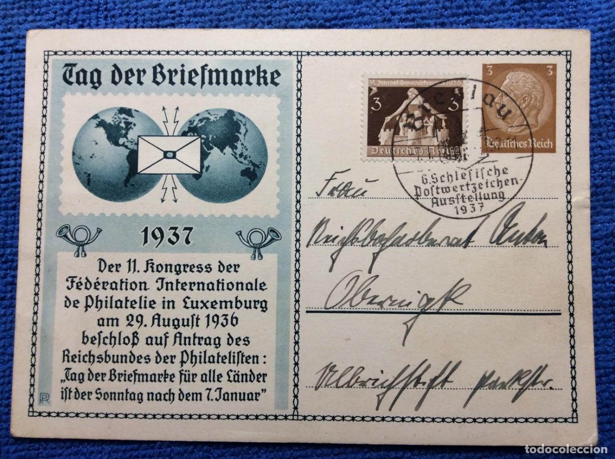 Sellos: ALEMANIA III REICH 1937 ENTERO POSTAL DE EMISI&Oacute;N PRIVADA CIRCULADO. INTERESANTE MATASELLOS (1DDJ68)