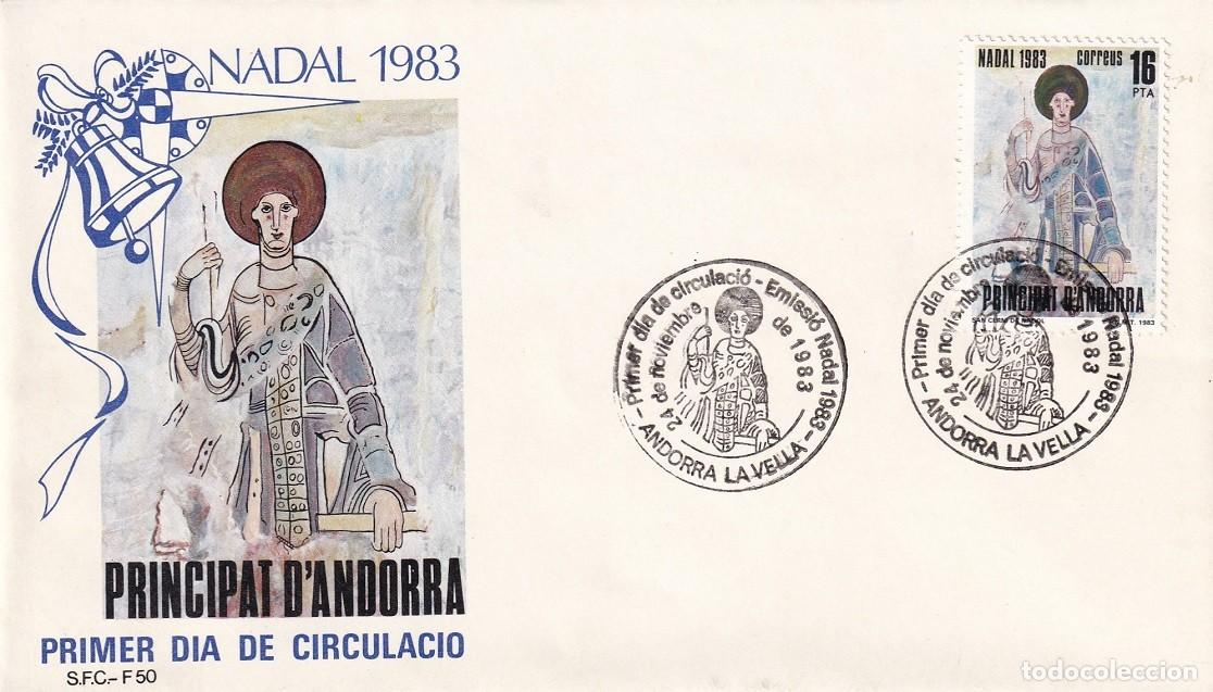 Sellos: FDC en Alfil Andorra la Vella 1983 - Nadal Navidad - Pintura rom&aacute;nica de Sant Cern&iacute; de Nagol - SPD