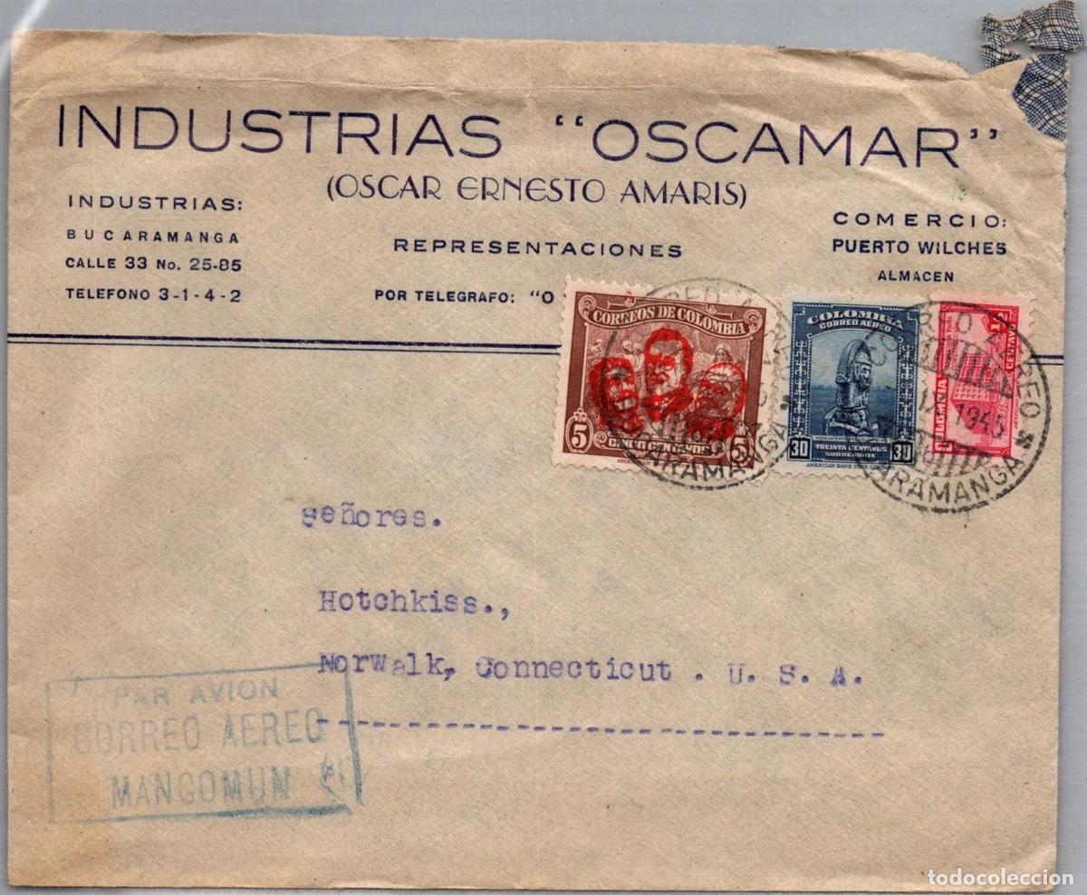 Sellos: COLOMBIA BUCARAMANGA A USA AEREA SELLO CHURCHILL STALIN ROOSEVELT