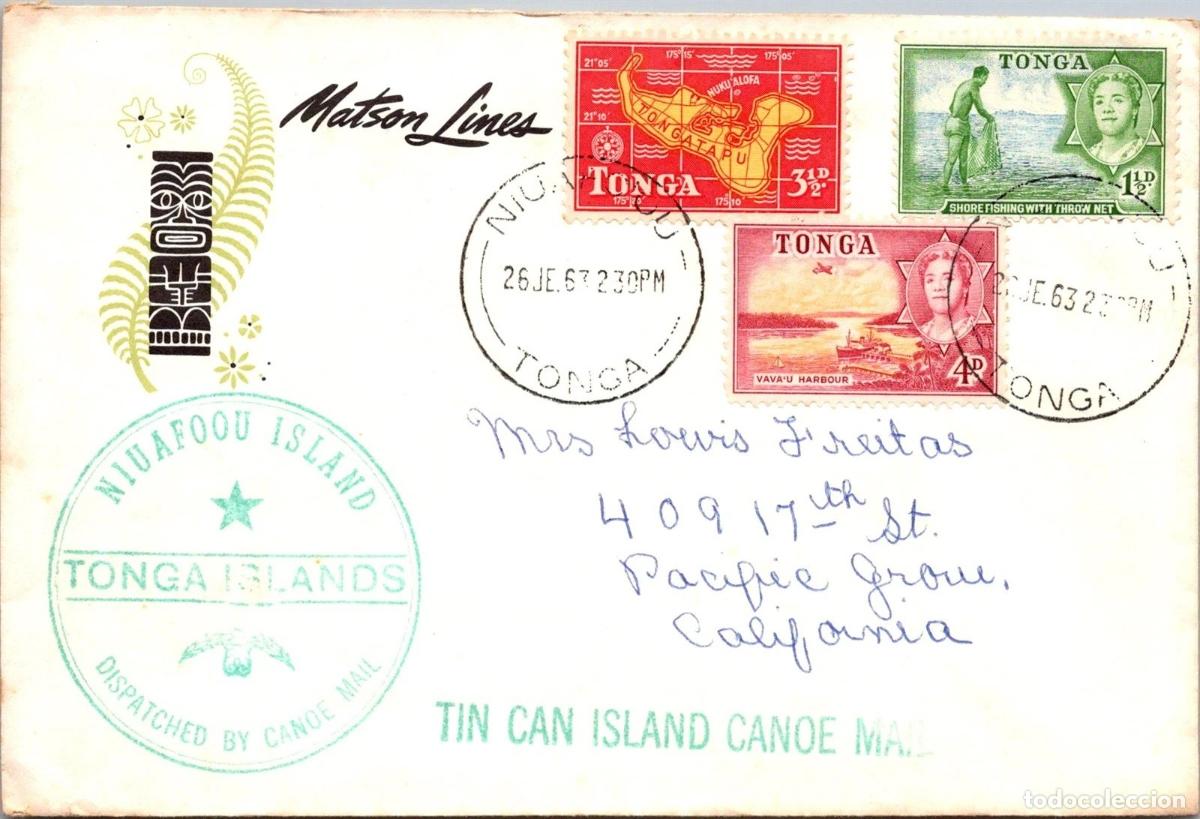 Sellos: TONGA 1963 CC TIN CAN MAIL CORREO POR LATA CANOE MAIL SS MARIPOSA