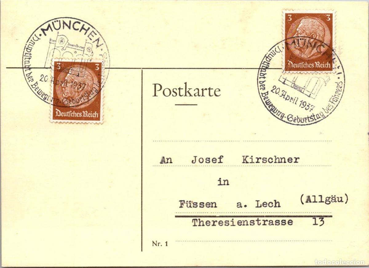Sellos: ALEMANIA 3 REICH MAT 1937 MUNCHEN CUMPLEA&Ntilde;OS DE HITLER