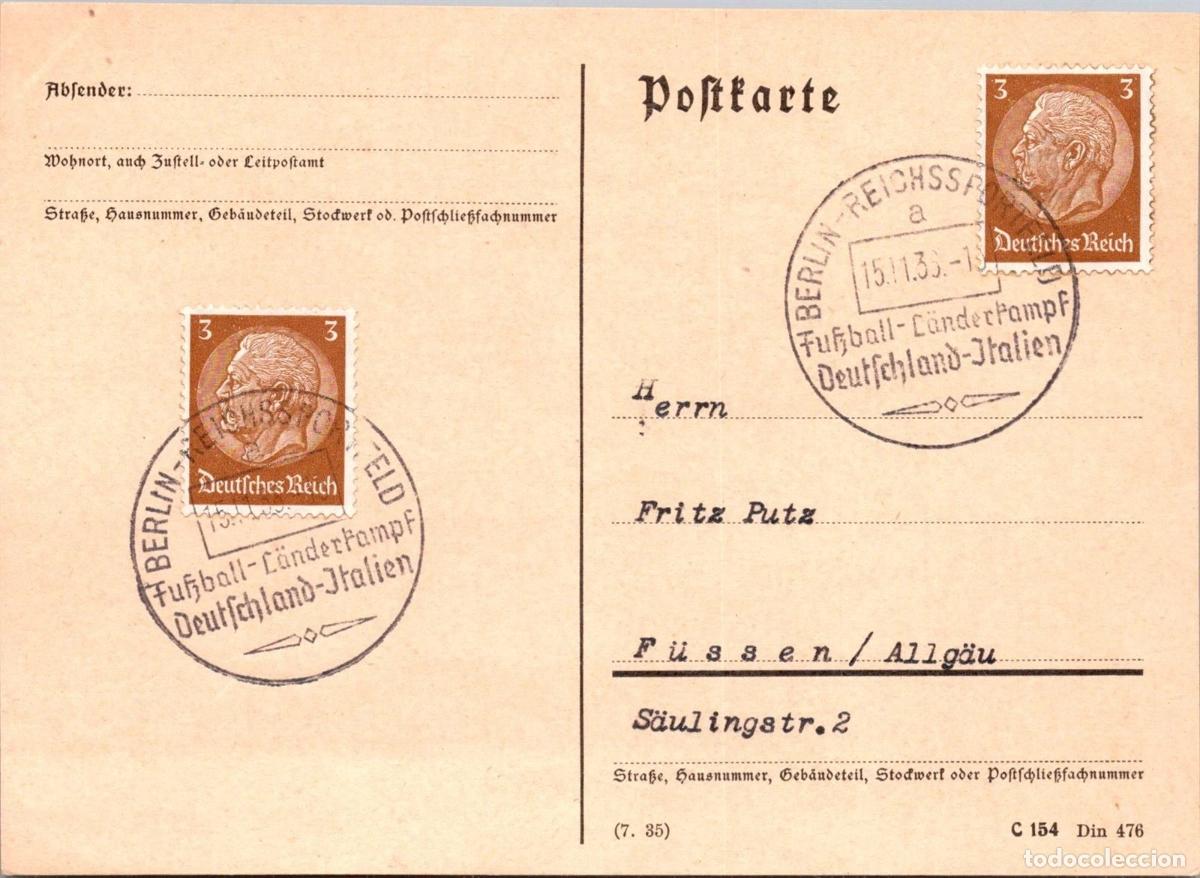 Sellos: ALEMANIA 3 REICH 1936 BERLIN FUTBOL FOOTBALL PARTIDO ALEMANIA ITALIA