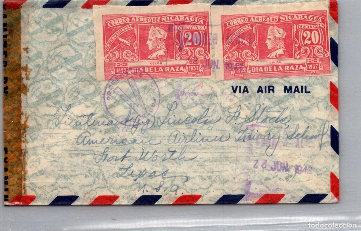 Sellos: NICARAGUA A USA COLON COLUMBUS 1943 CON CENSURA