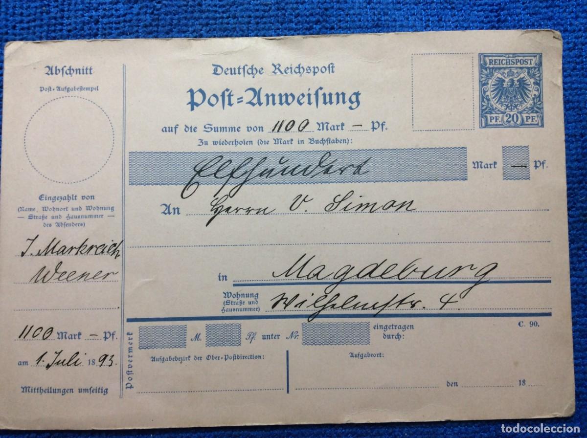 Sellos: ALEMANIA IMPERIO. 1893 DOCUMENTO POSTAL CIRCULADO (1DDK03)