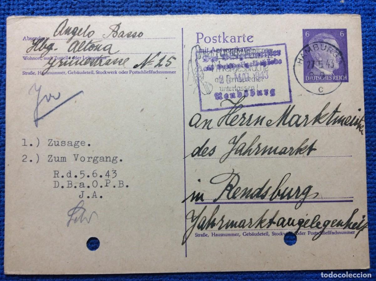 Sellos: ALEMANIA III REICH. 1943 ENTERO POSTAL CIRCULADO. INTERESANTE MATASELLOS (1DDK07)