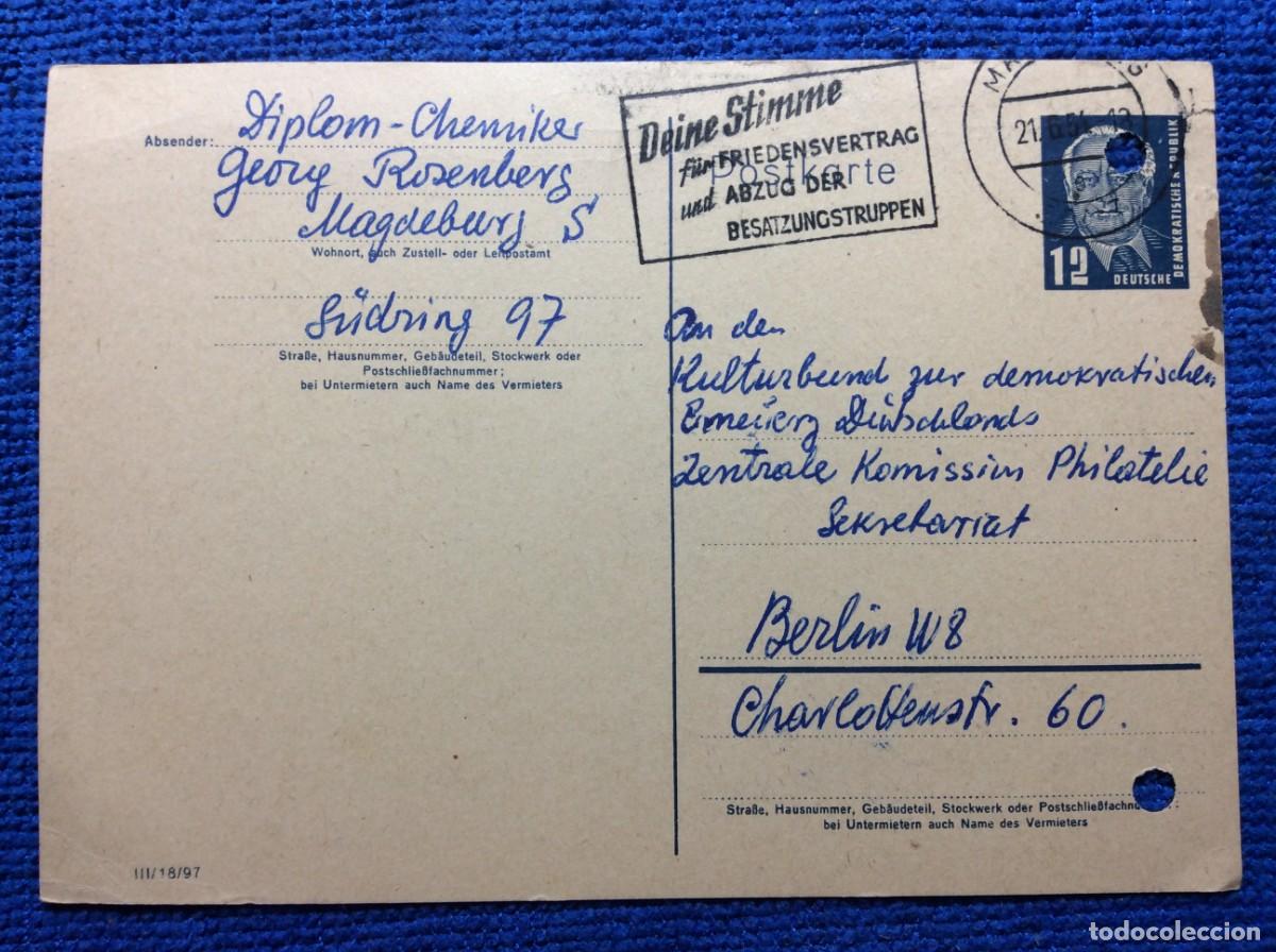 Sellos: ALEMANIA ORIENTAL 1954 ENTERO POSTAL CIRCULADO. MATASELLOS INTERESANTE (1DDG65)