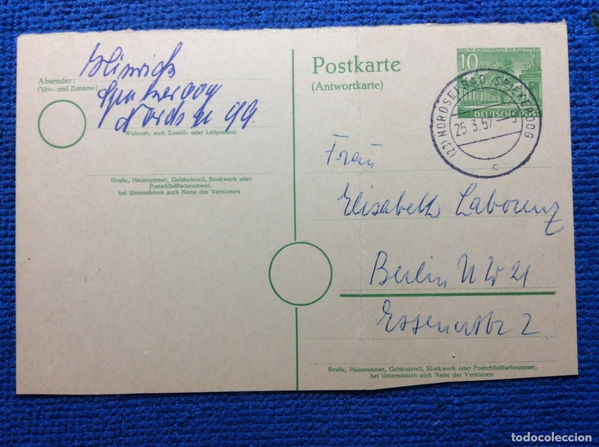 Sellos: ALEMANIA (BERL&Iacute;N) 1957 ENTERO POSTAL CIRCULADO (1DDG71)