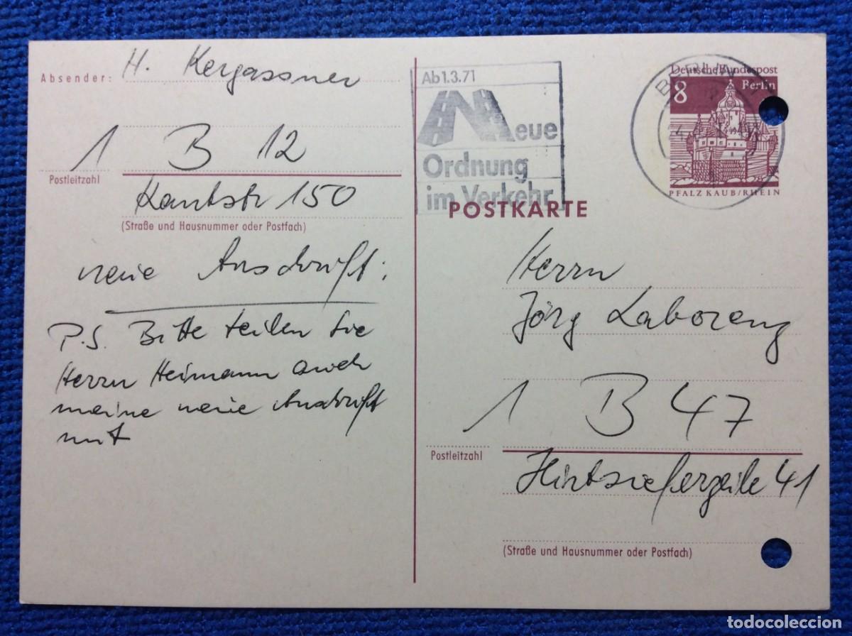 Sellos: ALEMANIA (BERL&Iacute;N) 1971 ENTERO POSTAL CIRCULADO. MATASELLOS INTERESANTE (1DDG75)