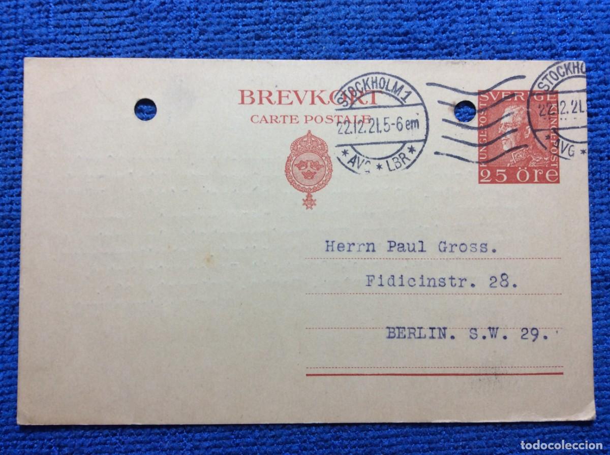 Sellos: SUECIA 1921 ENTERO POSTAL CIRCULADO (1DDI35)