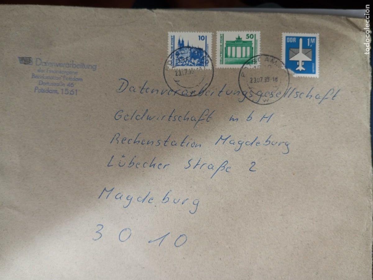 Sellos: ALEMANIA, RDA, SOBRE DE CORREO OFICIAL DE UNA INSTITUCI&Oacute;N FINANCIERA DE POSTDAM A SU HOMOLOGA DE MAG