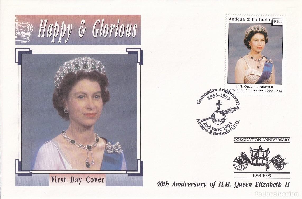 Sellos: FDC Antigua & Barbuda 1993 - Happy & Glorious - 40th Anniversary of H.M. Queen Elizabeth II - Coro.