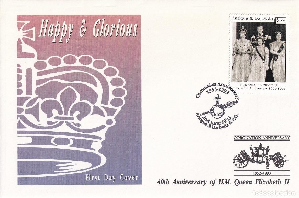 Sellos: FDC Antigua & Barbuda 1993 - Happy & Glorious - 40th Anniversary of H.M. Queen Elizabeth II - Coro.