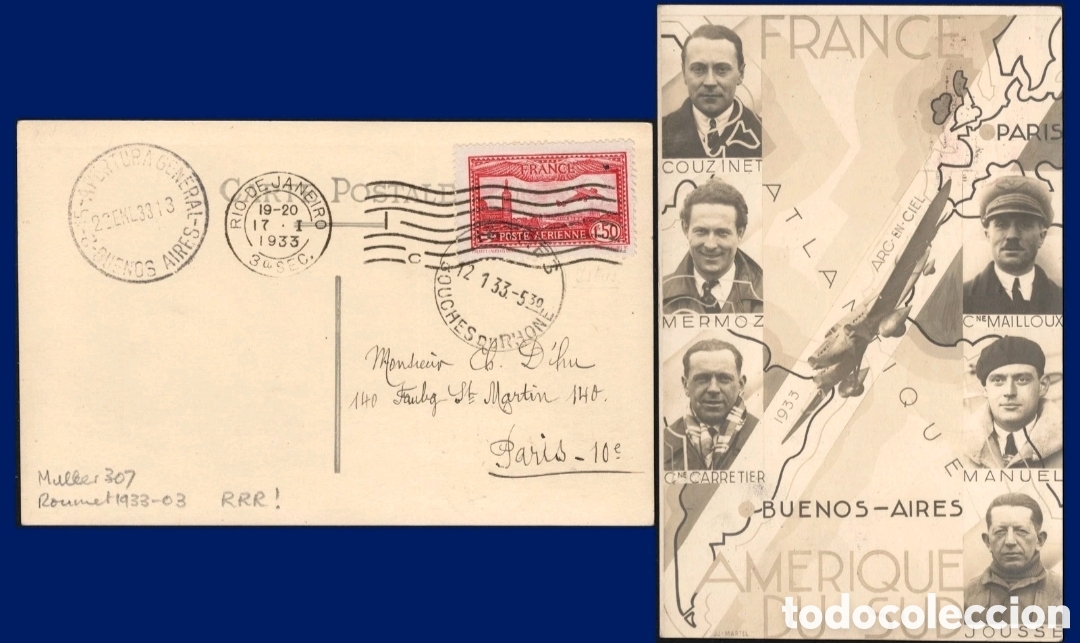Sellos: Correo a&eacute;reo 1933 Arc en ciel Mermoz filatelia sellos Francia Argentina