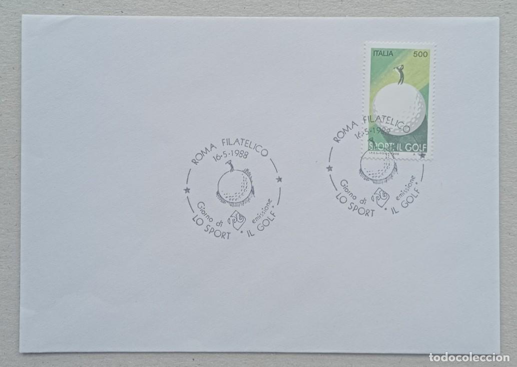Sellos: 1988. ITALIA. Sobre SPD. Golf. Roma Filat&eacute;lico. Matasellado pelota golf. Sello alusivo. Sin circular