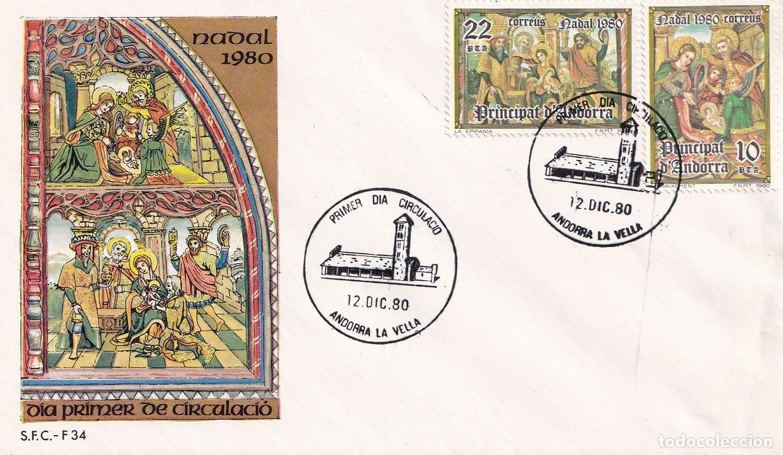 Sellos: SPD Andorra 1980 - Nadal Navidad - El Nacimiento y La Epifan&iacute;a - FDC Andorra la Vella Serie completa