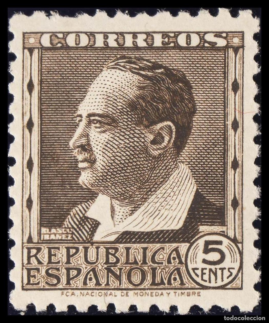 Sellos: 1&ordm; y 2&ordm; Centenario. &#9733;&#9733; 681. 1934. 5 cts casta&ntilde;o negro. MAGNIFICO.