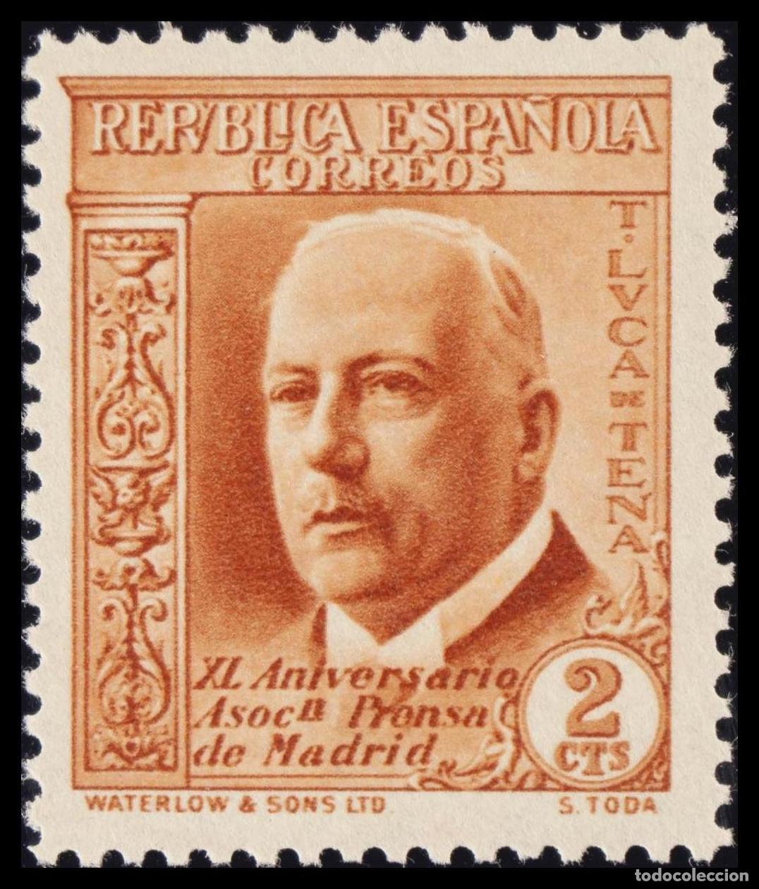Sellos: 1&ordm; y 2&ordm; Centenario. &#9733;&#9733; 696. 1936. 2 cts casta&ntilde;o rojo. MAGNIFICO.