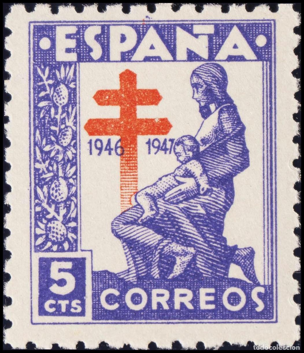 Sellos: 1&ordm; y 2&ordm; Centenario. &#9733;&#9733; 1008. 1946. 5 cts violeta. MAGNIFICO.