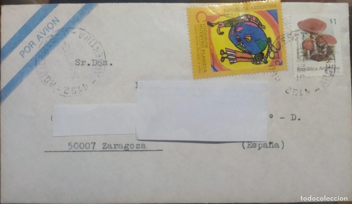 Sellos: Correo A&eacute;reo Argentino a Zaragoza (Espa&ntilde;a) - Reverso Cinderella 'Mensaje de Amor&rdquo;. Bonita Carta.