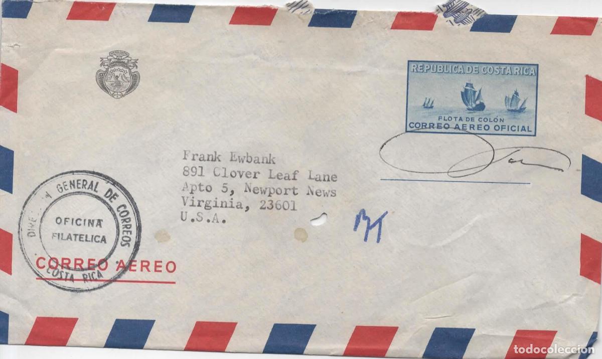 Sellos: COSTA RICA ENTERO POSTAL CORREO OFICIAL FLOTA DE COLON COLUMBUS DEFECTOS