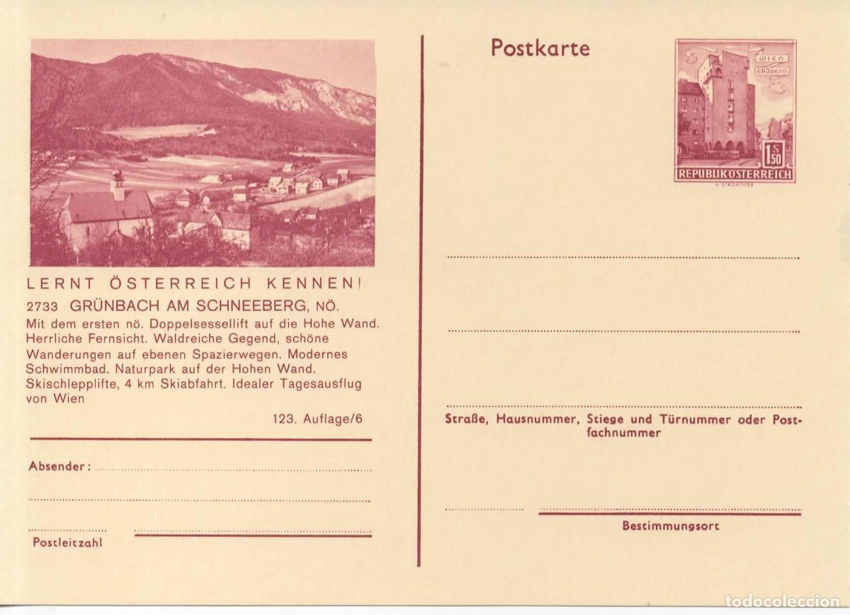 Sellos: AUSTRIA ENTERO POSTAL GRUNDBACH AM SCHNEEBERG SKI NATACION