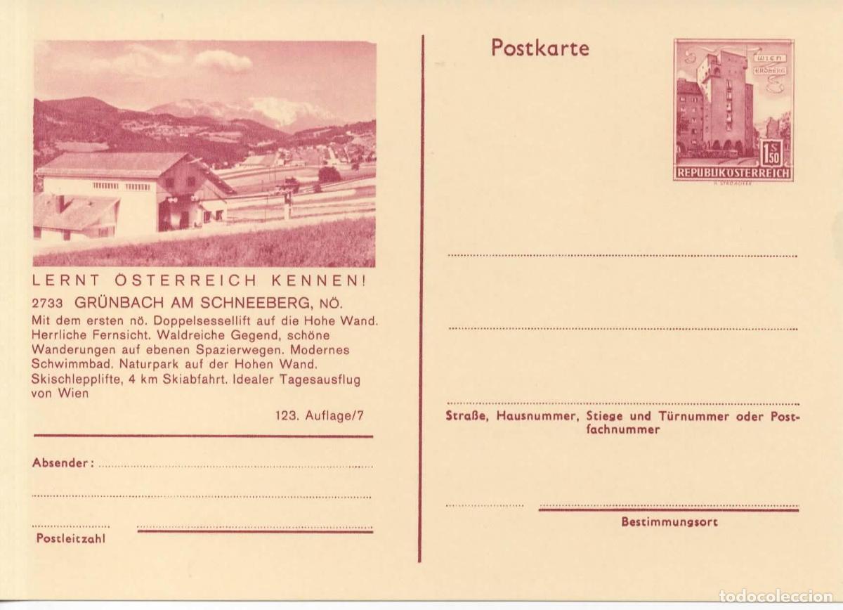 Sellos: AUSTRIA ENTERO POSTAL GRUNDBACH AM SCHNEEBERG SKI NATACION