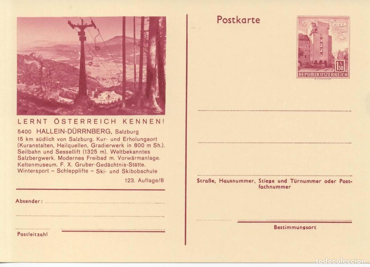 Sellos: AUSTRIA ENTERO POSTAL HALLEIN DURRNBERG SALZBURG SKI TELESILLA