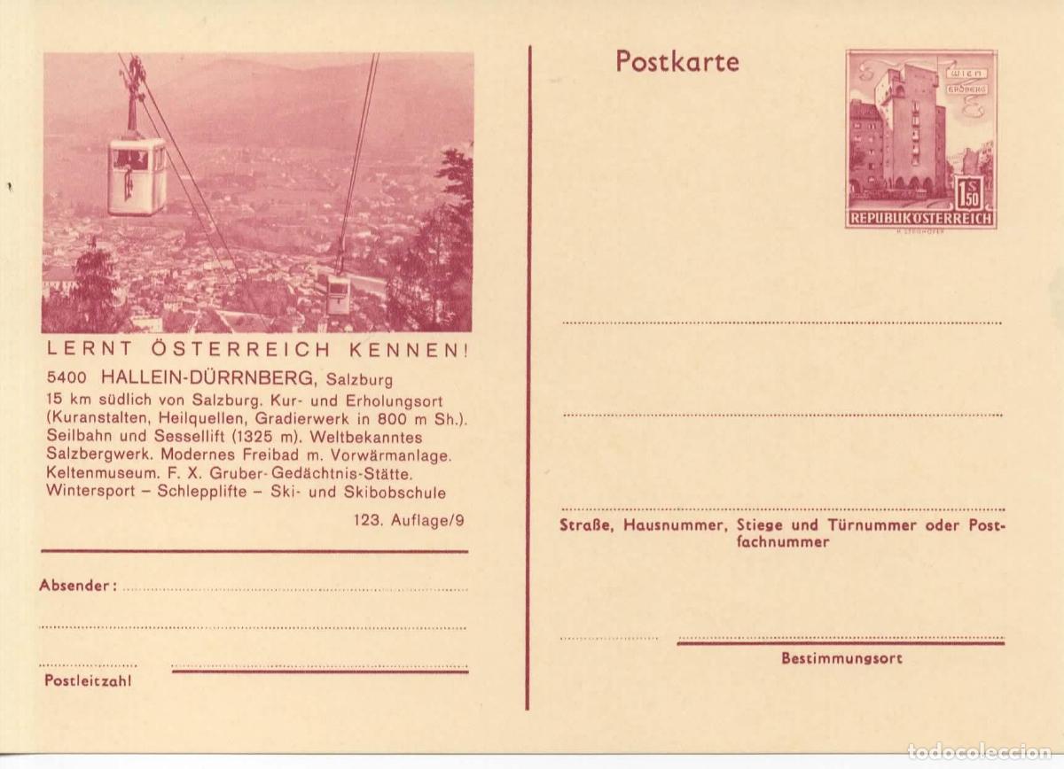 Sellos: AUSTRIA ENTERO POSTAL HALLEIN DURRNBERG SALZBURG SKI TELESILLA TELEFERICO CABLE CAR