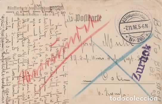 Sellos: ALEMANIA WW1 CORREO MILITAR FELDPOST POSTAL 1916 DEVUELTA ZURUCK