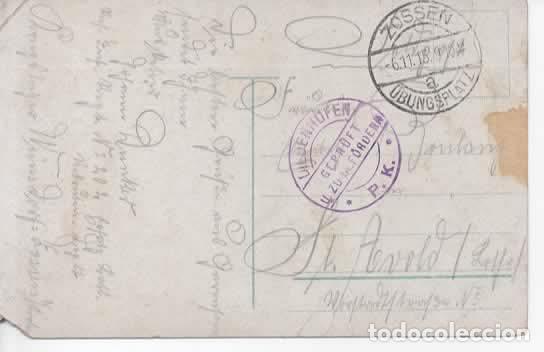 Sellos: ALEMANIA WW1 CORREO MILITAR FELDPOST POSTAL MAT ZOSSEN 1915 CON CENSURA