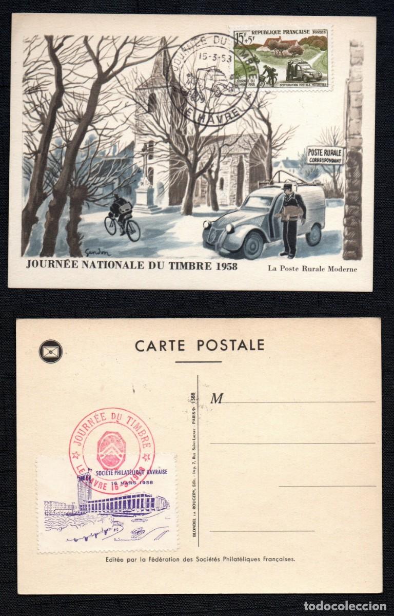 Sellos: FRANCIA 1958. FDC. LA POSTE RURALE MODERNE. CITRO&Euml;N 2 cv. MATASELLOS CITRO&Euml;N