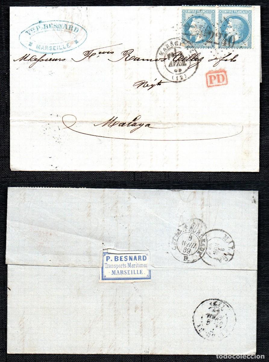 Sellos: FRANCIA. 1869. MARSEILLE A MALAGA . NAPOLEON III CON LAURELES. GC 2240