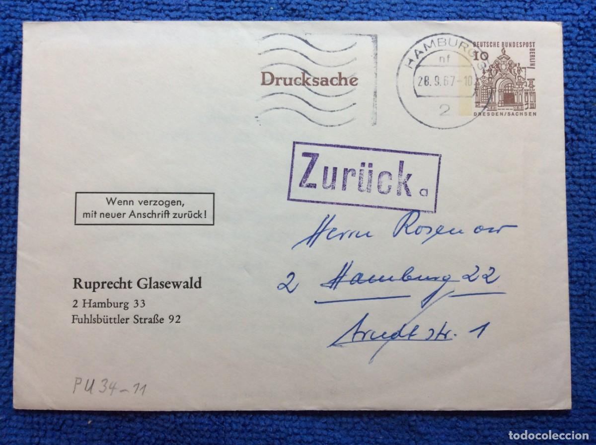 Sellos: ALEMANIA (BERL&Iacute;N). 1967 ENTERO POSTAL CIRCULADO. DEVUELTO (ZUR&Uuml;CK) (1DDI79)