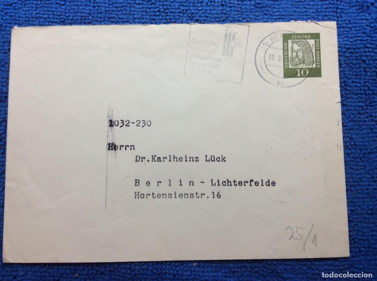 Sellos: ALEMANIA (BERL&Iacute;N). 1961 ENTERO POSTAL CIRCULADO. MATASELLOS INTERESANTE (1DDI82)