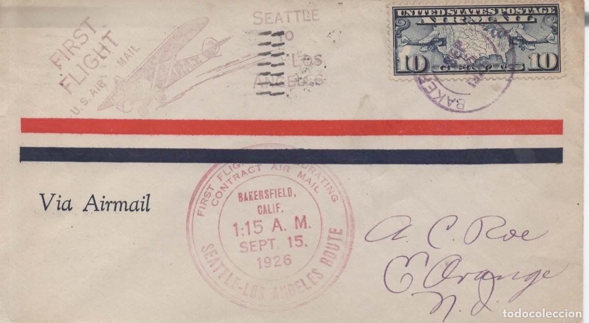 Sellos: ESTADOS UNIDOS USA 1926 FIRTS FLIGHT SEATTLE LOS ANGELES ROUTE 1926