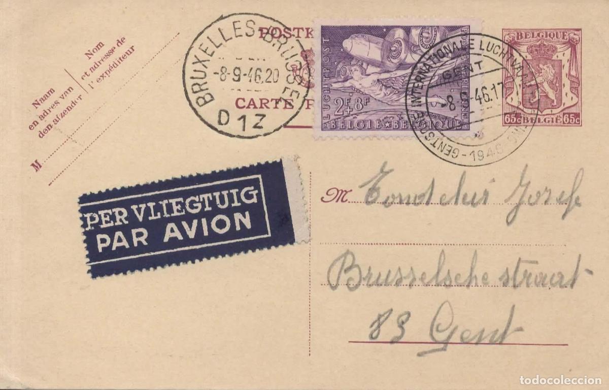 Sellos: BELGICA 1946 GENT CONFERENCIA CORREO AEREO