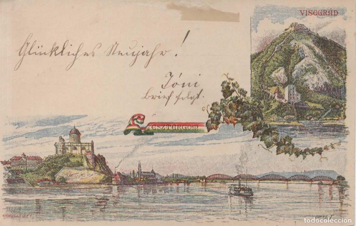 Sellos: HUNGRIA ENTERO POSTAL 1896 A KOSTANZA PUENTE IGLESIA BRIDGE VISEGRAD BARCO