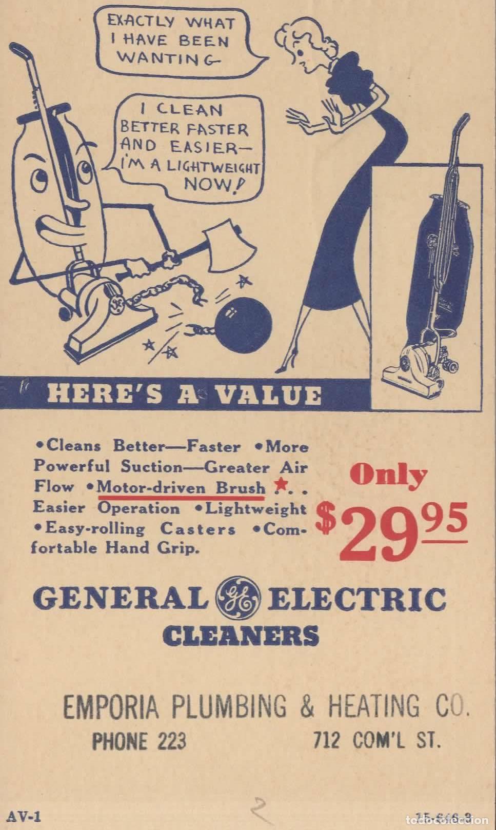 Sellos: ESTADOS UNIDOS USA ENTERO POSTAL GENERAL ELECTRIC ASPIRADORA ELECTRODOMESTICO 1936