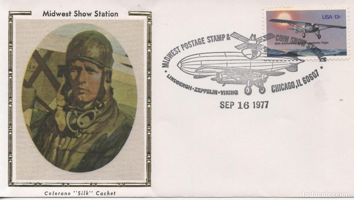 Sellos: ESTADOS UNIDOS USA CHICAGO 1977 ZEPPELIN LINDBERGH AVION PLANE ESPACIO SPACE