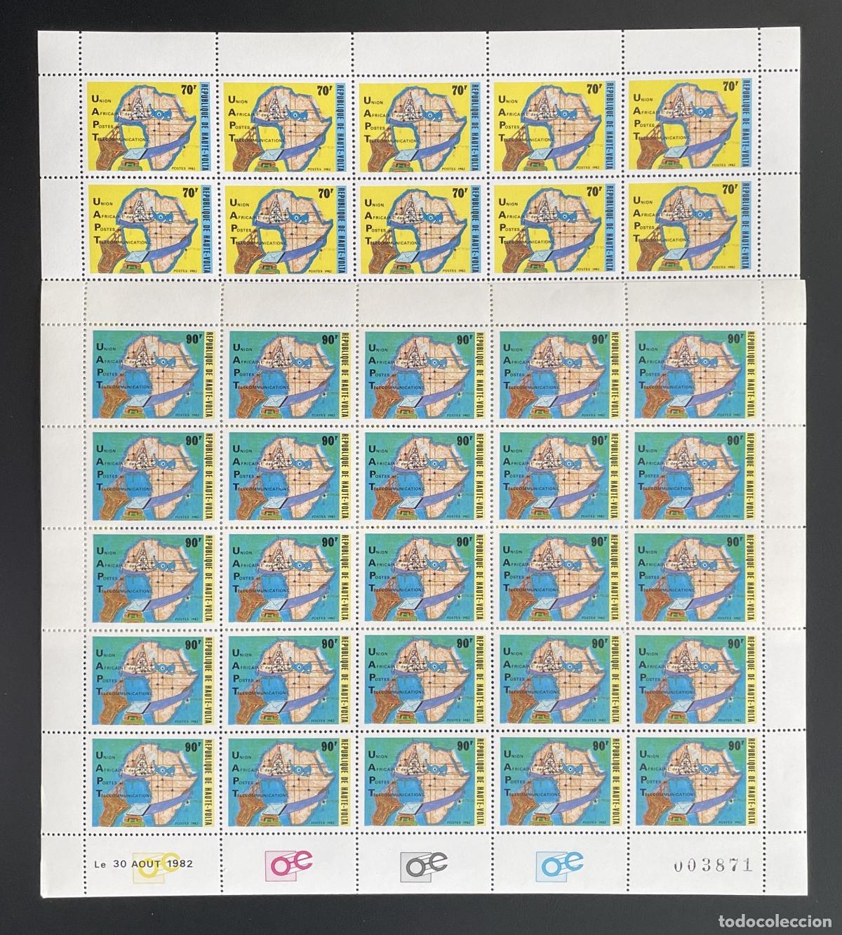 Sellos: Alto Volta 1982 YT 587-588 tabl&oacute;n UAPT telecomunicaciones &Aacute;frica