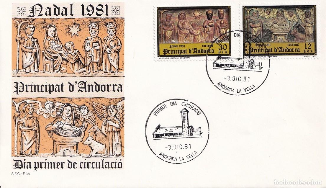 Sellos: SPD Andorra la Vella 1981 - Navidad Nadal - El nacimiento y La Adoraci&oacute;n Encamp - FDC serie completa