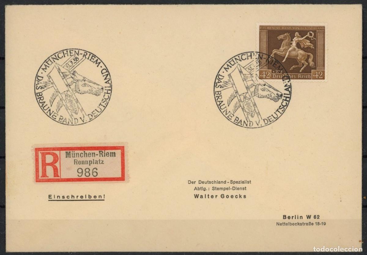 Sellos: ALMANIA 3 REICH CC CERTIFICADA MUNCHEN 1938 HIPICA CABALLO HORSE EQUESTRIAN