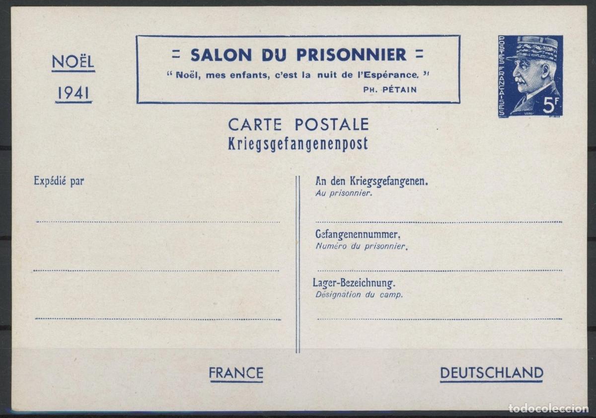 Sellos: FRANCIA VICHY ENTERO POSTAL PETAIN SALON DU PRISONNIER POW NOEL 1941 NAVIDAD CHRISTMAS