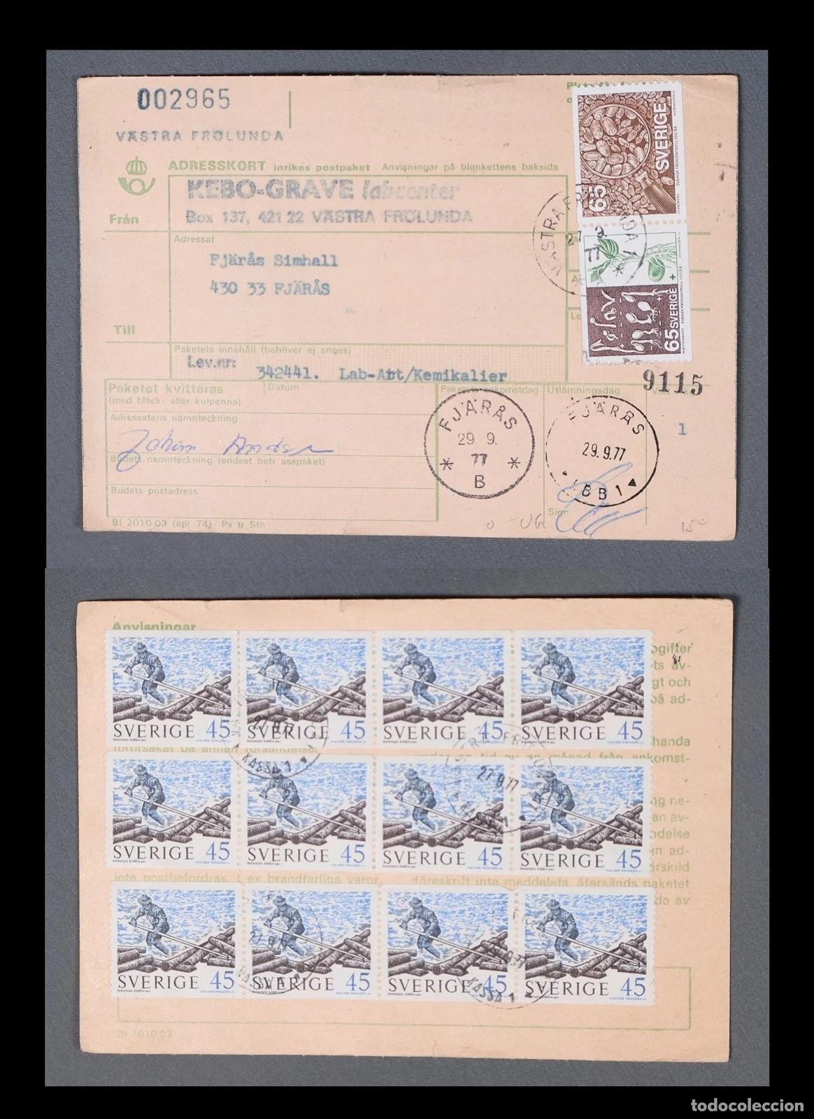 Sellos: SUECIA FJARAS 1977 BOLETIN PAQUETE POSTAL SELLOS AGRICULTURA TRANSPORTE MEDERA LUMBER SHIP
