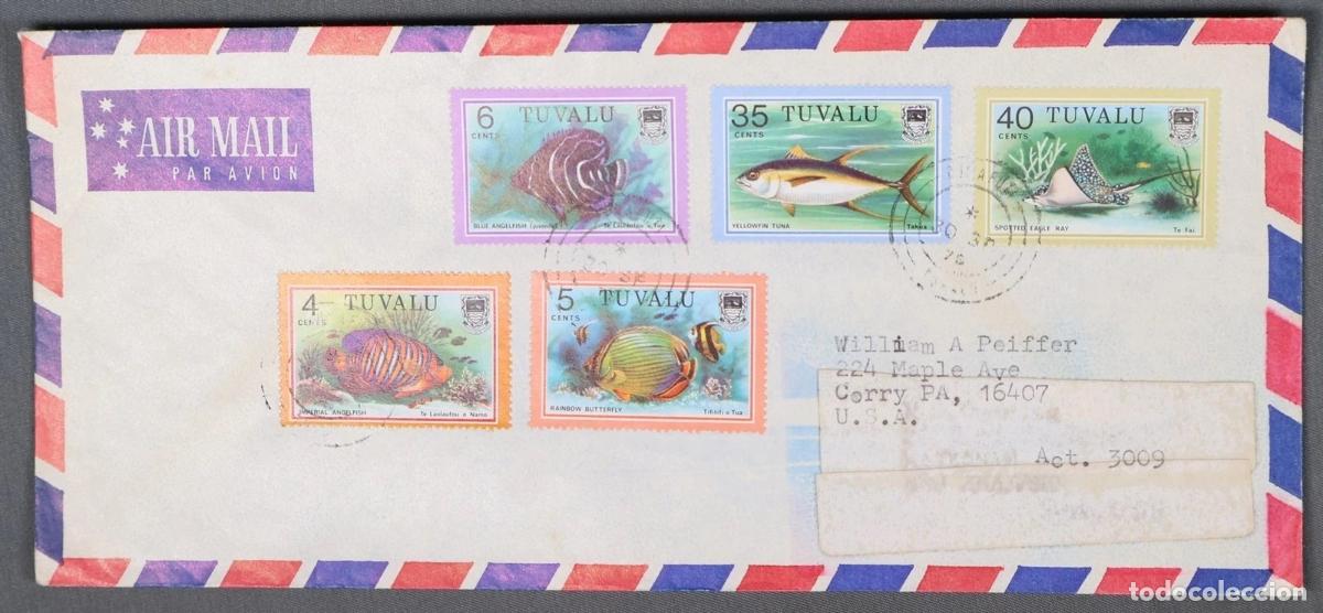 Sellos: TUVALU CC A USA SELLOS PEZ FISH FAUNA MARINA 1976 RAROS EN CARTA CIRCULADA