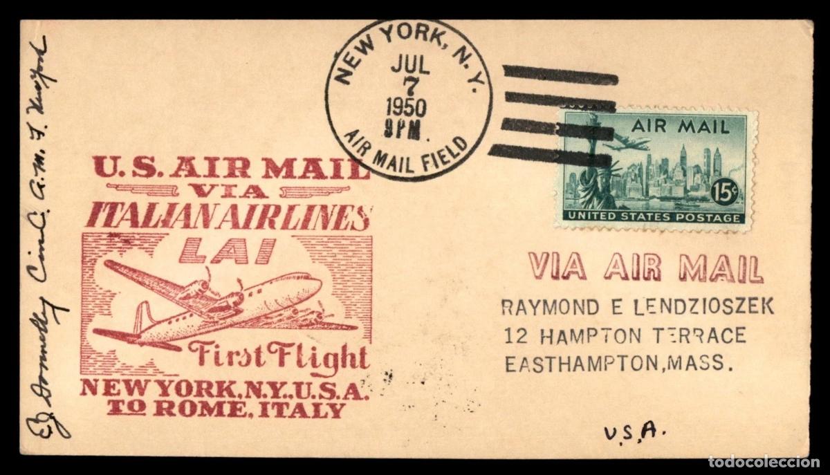 Sellos: ESTADOS UNIDOS USA PRIMER VUELO NEW YORK A ROMA ITALIA 1960 VIA LAI