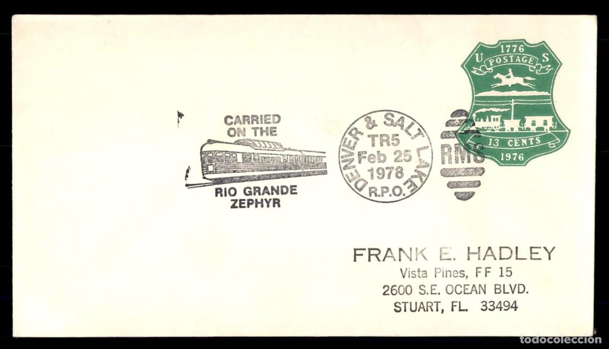 Sellos: ESTADOS UNIDOS USA 1978 DENVER A SALT LAKE RPO RIO GRANDE ZEPHYR FERROCARRIL RAILWAY