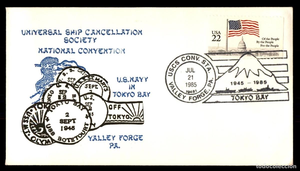 Sellos: ESTADOS UNIDOS USA US NAVY IN TOKYO BAY FUJI YAMA VOLCAN VOLCANO GEOLOGIA