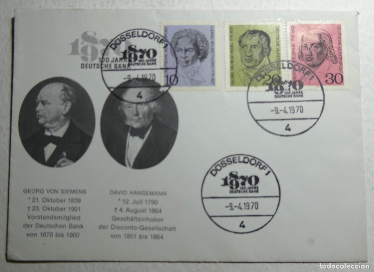 Sellos: sobre centenario del Deutsche Bank (1870-1970), D&uuml;sseldorf 1 el 9 de abril de 1970