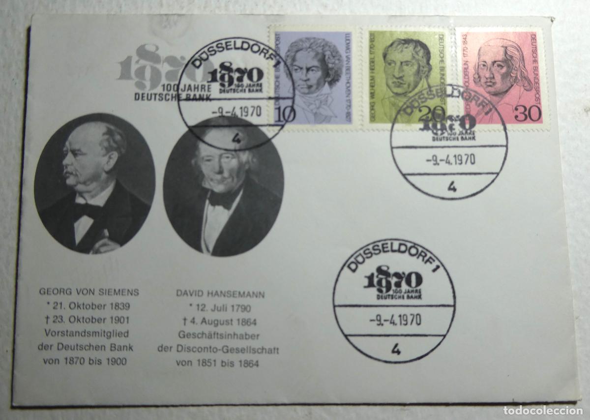 Sellos: sobre centenario del Deutsche Bank (1870-1970), D&uuml;sseldorf 1 el 9 de abril de 1970